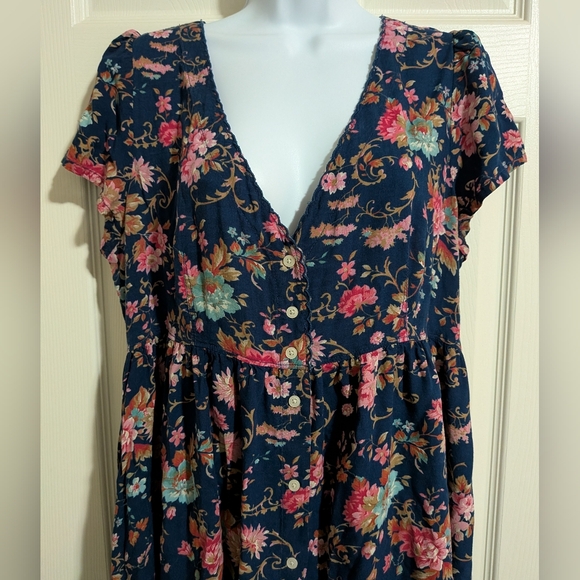 Denim & Supply Ralph Lauren XL Floral Dress Button Up Short Sleeve V Neck Blue - Picture 2 of 10